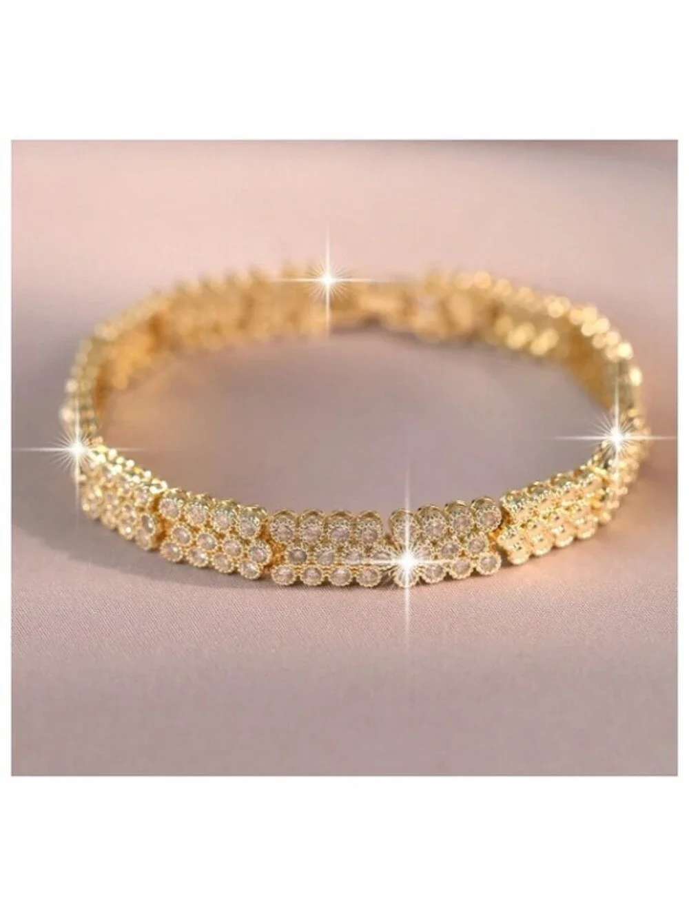 Round stone link - Bracelet - Gold - CZs - 7.5